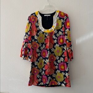 Trina Turk Vibrant Floral Mini Dress - Black, Pink, Yellow